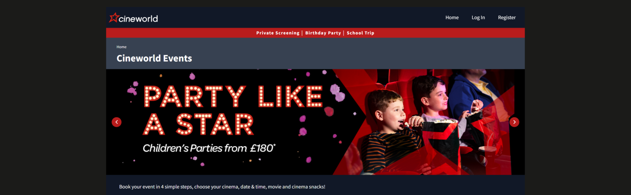 Cineworld event booking site