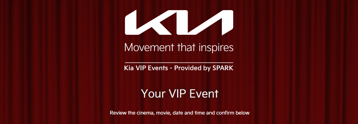 Kia VIP screening booking site