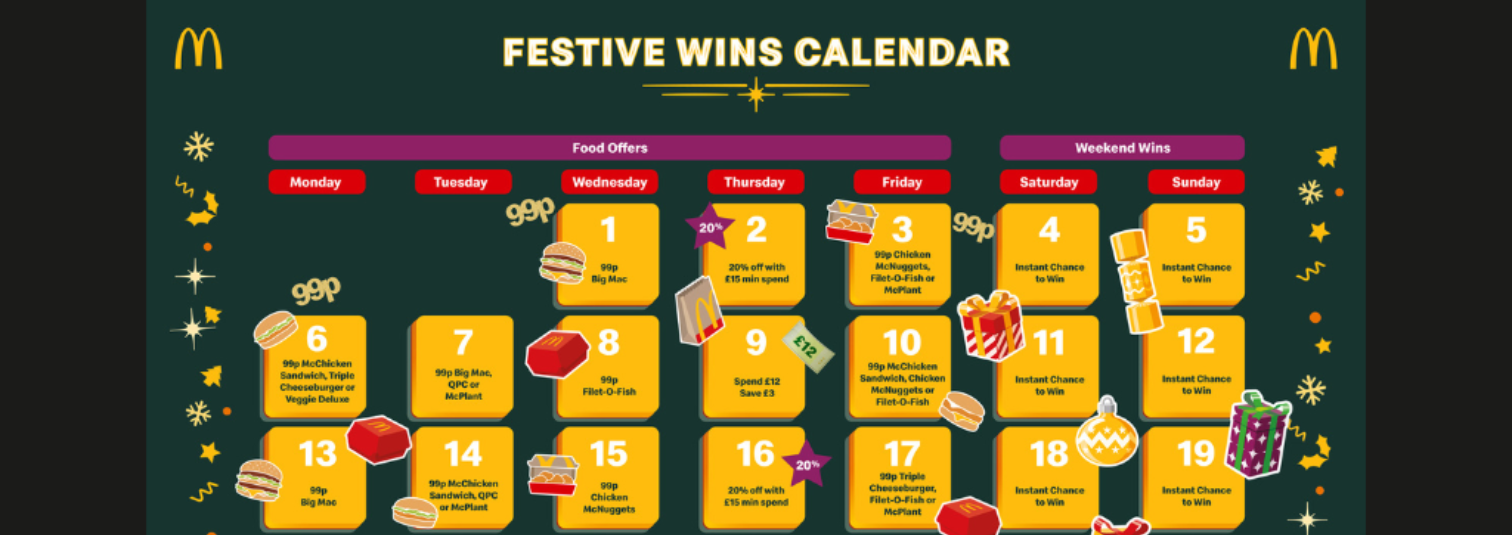 Screenshot of McDonald's Festive Wins promotional calendar