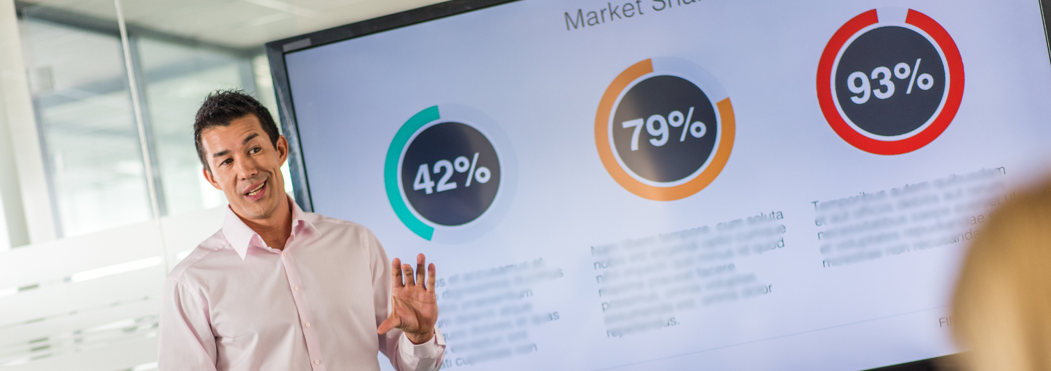 Businessman presenting market share statistics