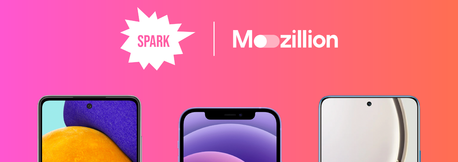 Spark and Mozillion logos with mobile phone images